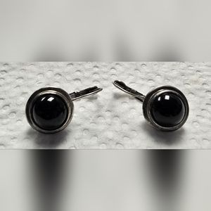 Vintage Sterling Silver Espo Black Onyx Drop Earrings